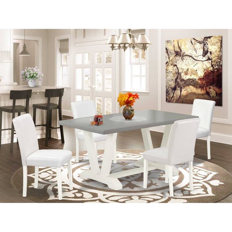 HomeStock 5-Pc Rectangle Natural Oak Finish Solid Wood Top Dining table with 4 Chairs