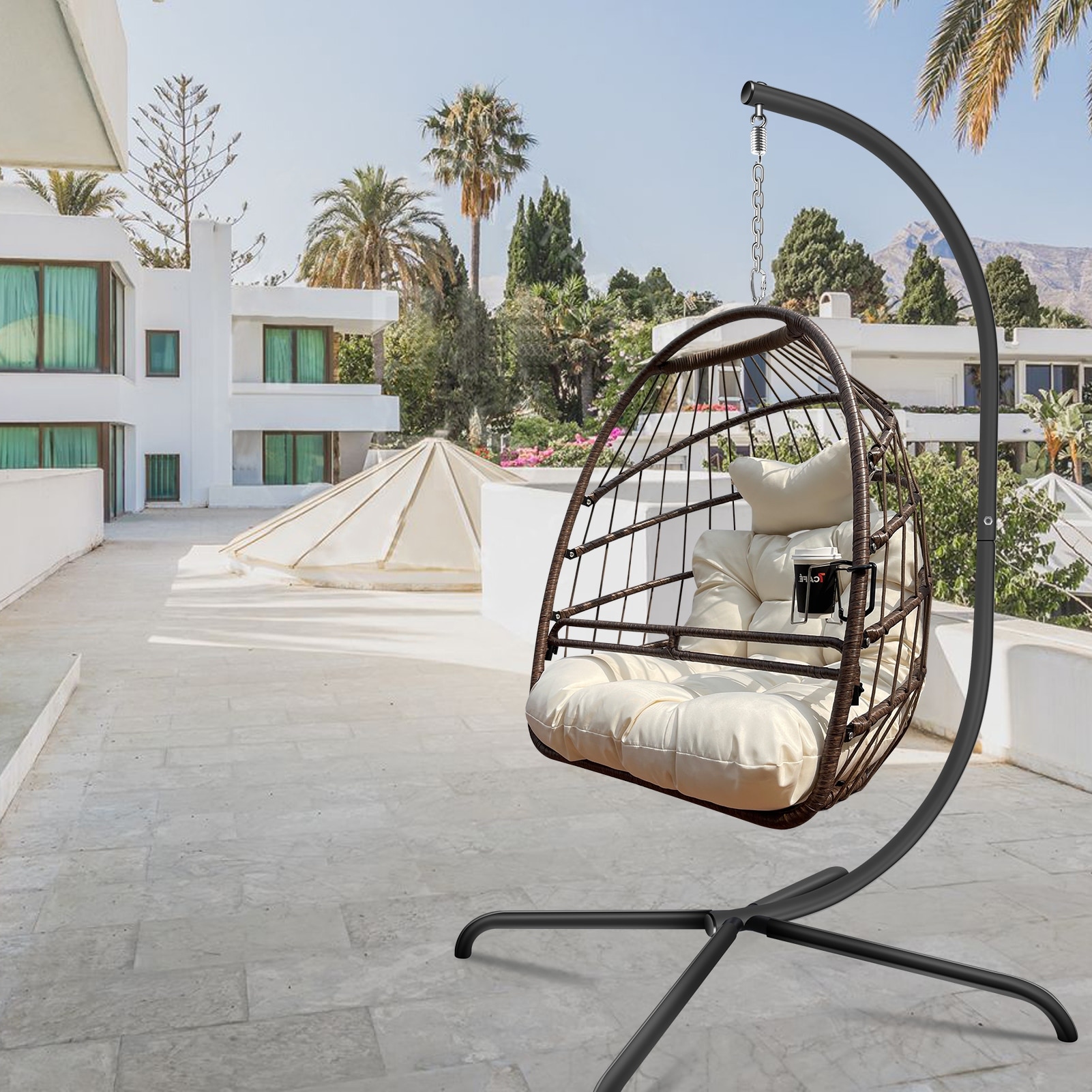 Swing Egg Chair with Stand Indoor-Outdoor Wicker Rattan Patio
