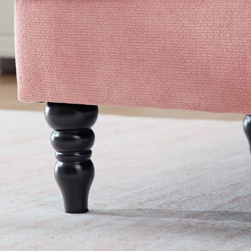 Modern Chaise Lounge Single Sofa Chair, Chenille Fabric Recliner Armchair with Side Pockets and Wooden Legs