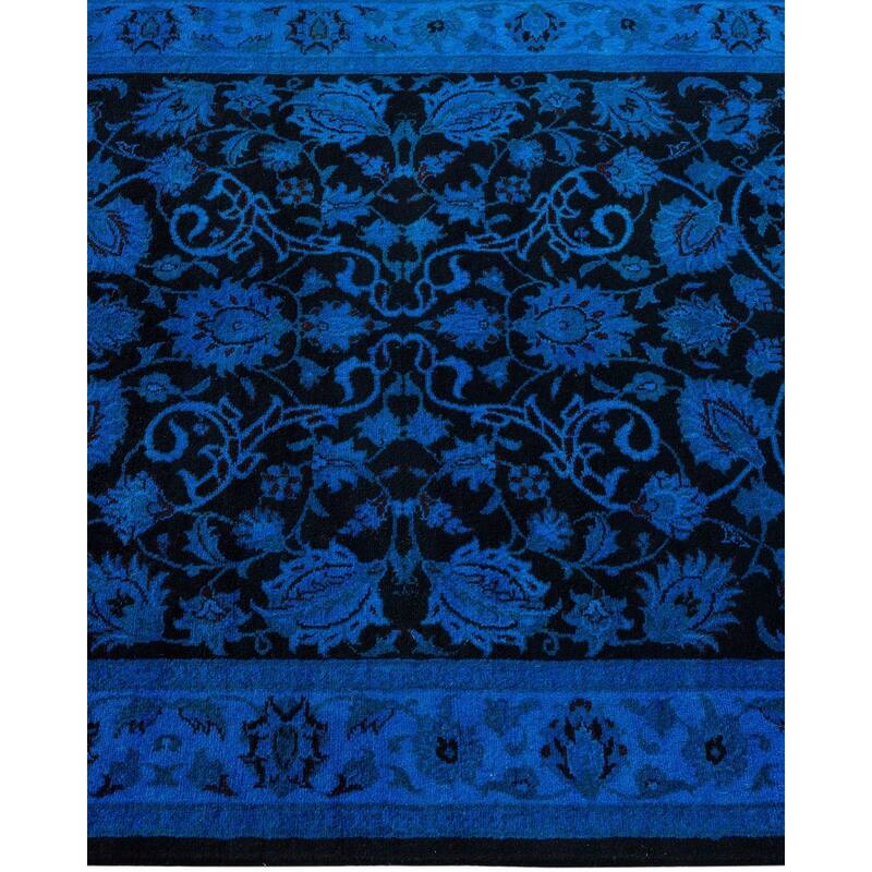 Overton Hand Knotted Wool Vintage Inspired Modern Contemporary Overdyed Blue Runner Rug - 2' 7" x 8' 7"