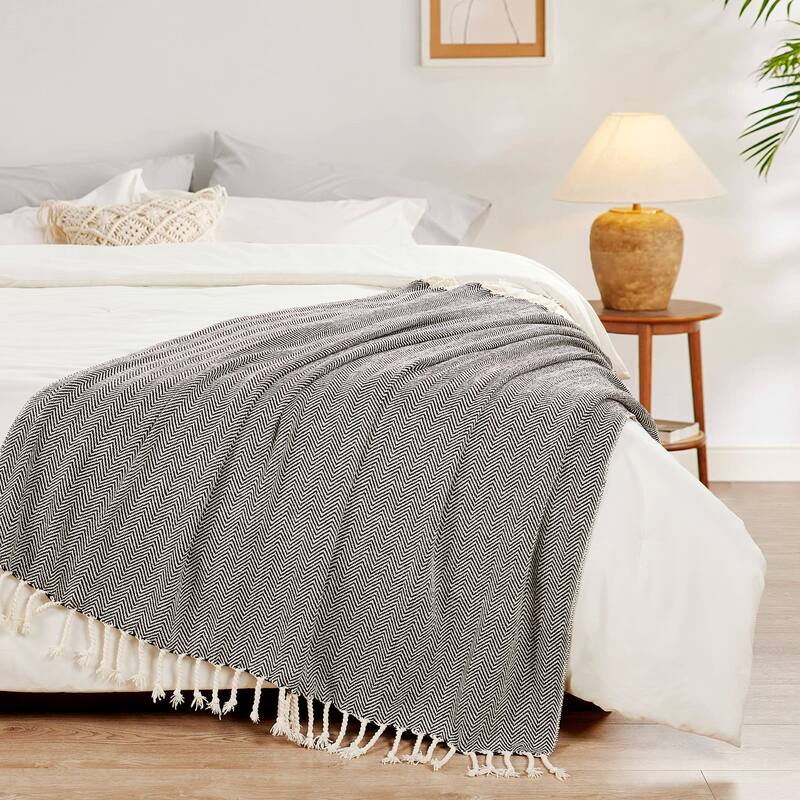 Extra Cozy Chevron Knit Throw Super Soft Knitted Blanket for Couch