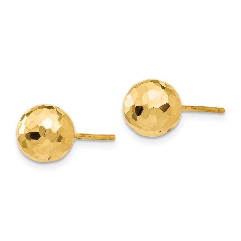 Curata 14k Yellow Gold Diamond Cut 8mm Ball Post Earrings