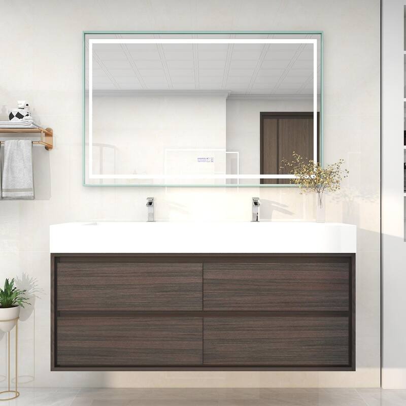 Victoria 60" Wall Mounted Modern Vanity with Double Acrylic Sink