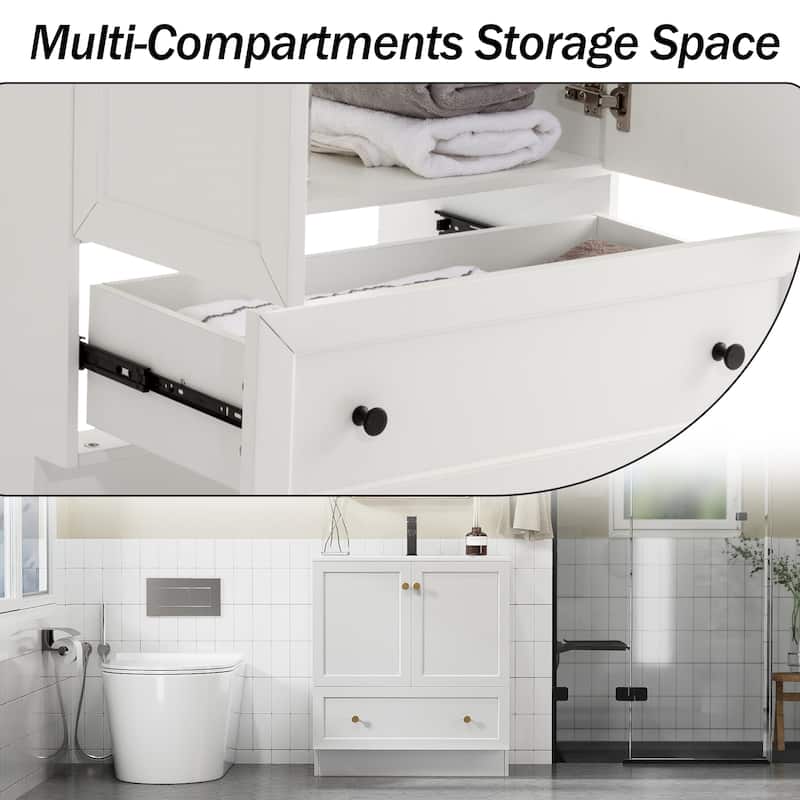 Solid Wood Bathroom Vanity Cabinet with Ceramic Undermount Sink Top Skirting Design