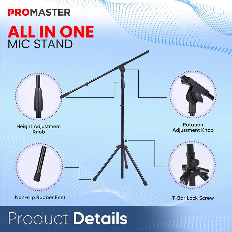 ProMaster Tripod Microphone Stand - Universal and Adjustable Professional Audio Telescopic Boom Arm Tripod Microphone Stand