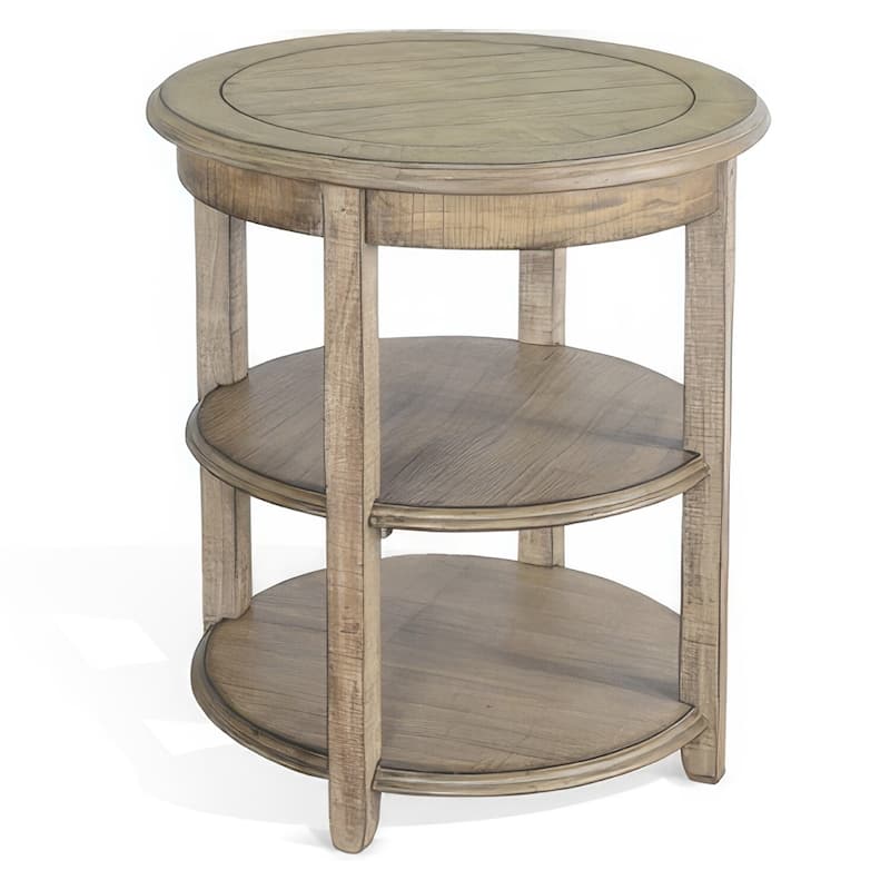 24 in. Light Brown Round Wood End Table, Sturdy Build End Side Table for Living Rooms