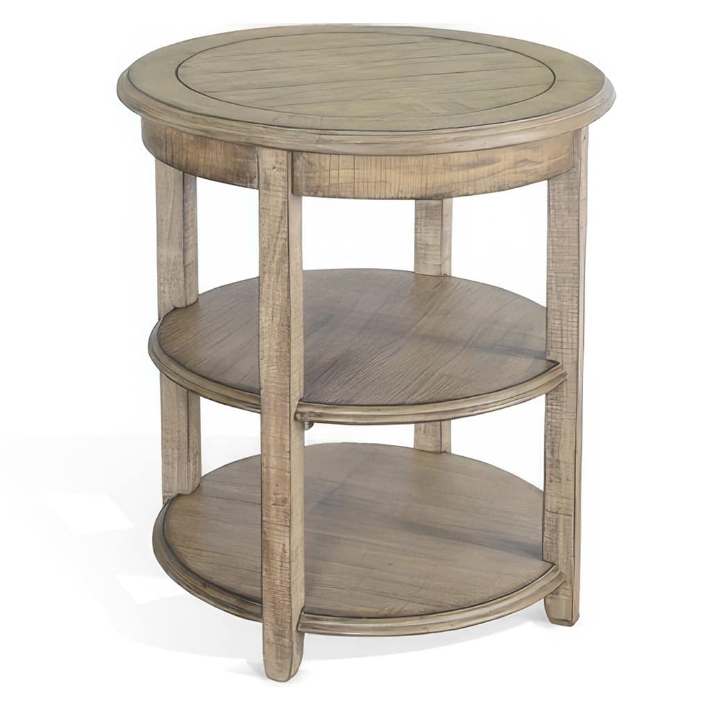 24 in. Light Brown Round Wood End Table, Sturdy Build End Side Table for Living Rooms