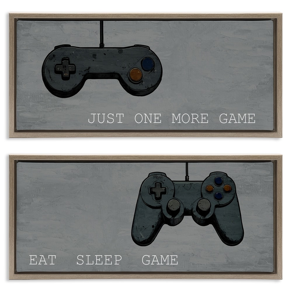Stupell Gamer Phrases on Grey Framed Floater Canvas Wall Art Design By Kim Allen (Set of 2)