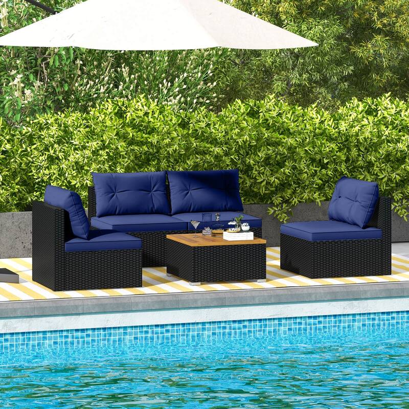 Costway 5 Piece Outdoor Furniture Set with Seat & Back Cushions Acacia - See Details