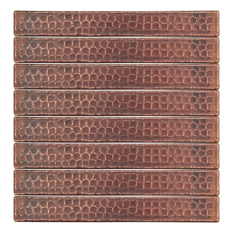 1" x 8" Hammered Copper Tile - Quantity 8 (T18DBH_PKG8)
