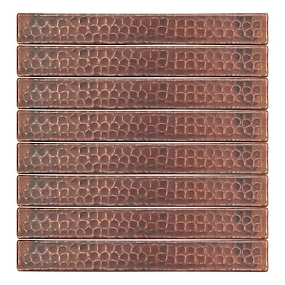 1" x 8" Hammered Copper Tile - Quantity 8 (T18DBH_PKG8)