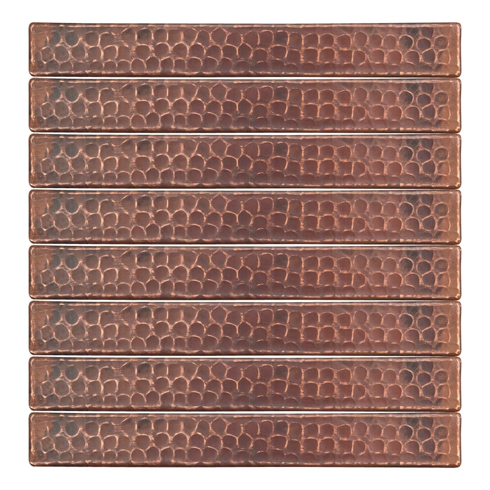 1" x 8" Hammered Copper Tile - Quantity 8 (T18DBH_PKG8)