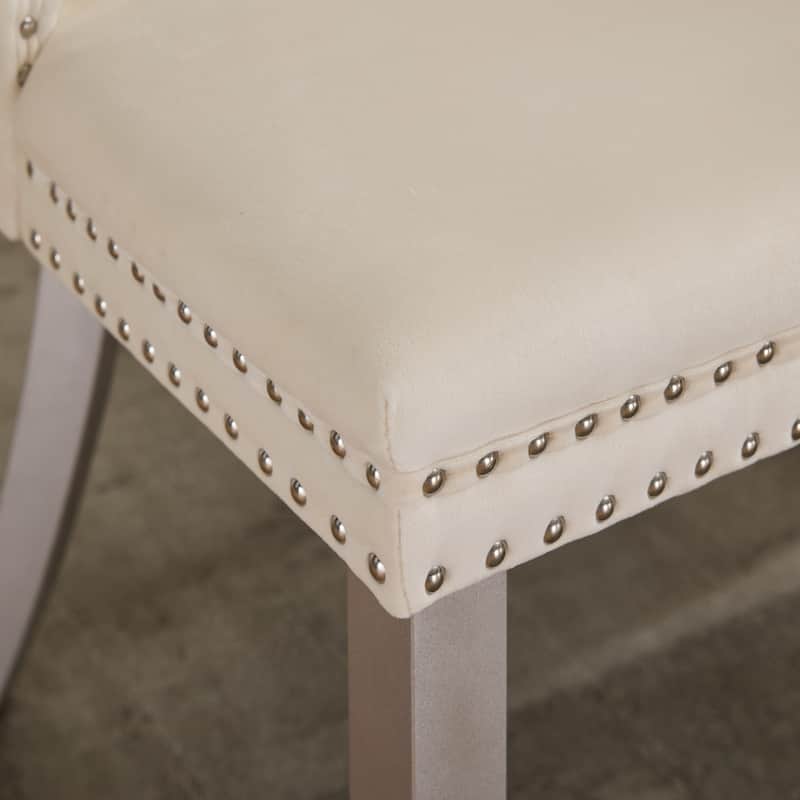 High-end Tufted Solid Wood Contemporary Velvet Upholstered Dining Chair with Wood Legs Nailhead Trim 2-Pcs Set