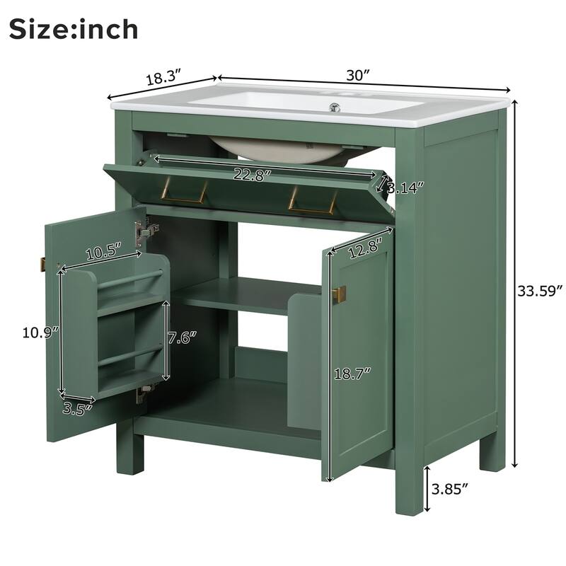 30-inch Bathroom Vanity with Ceramic Sink, 2 Doors, Soft Close Doors