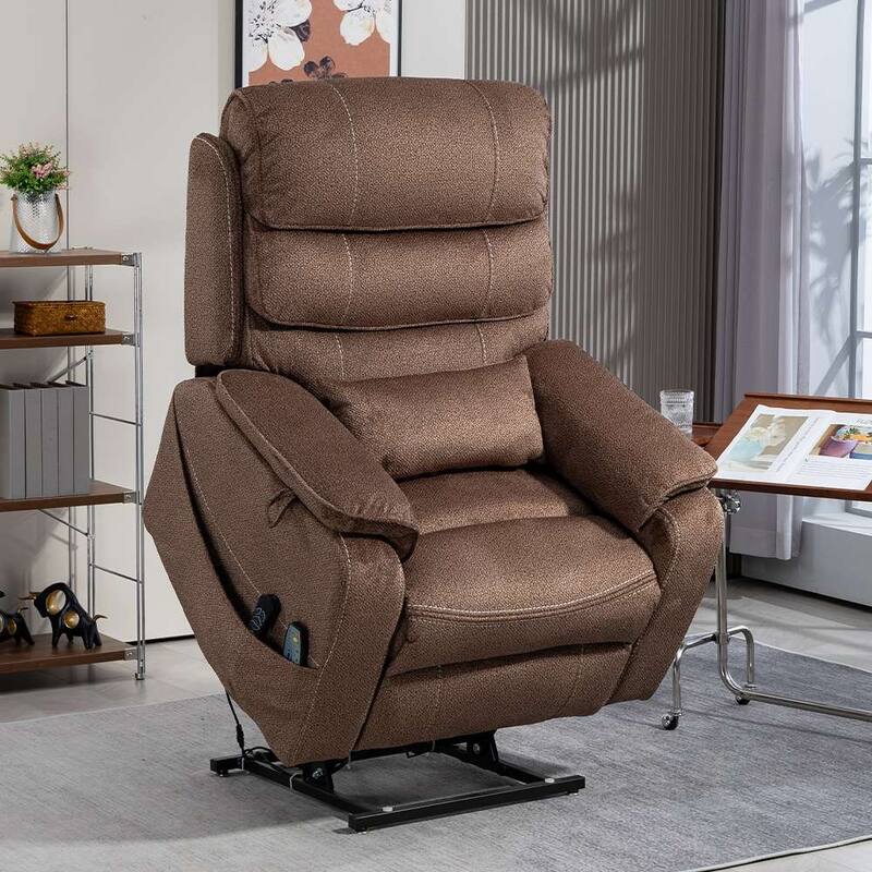 Dual Motor Oversized 180° Lay Flat Chenille Power Lift Recliner Chair with Retractable Tray, Wireless Charge