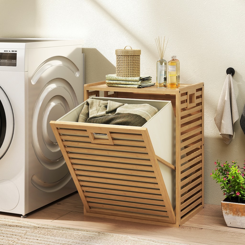 18 Gallon Multi-Room Natural Wicker Laundry Hamper with Airflow Design and Removable Fabric Storage Bin