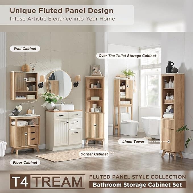 68" Tall Bathroom Narrow Storage Cabinet with Faux Marble Top