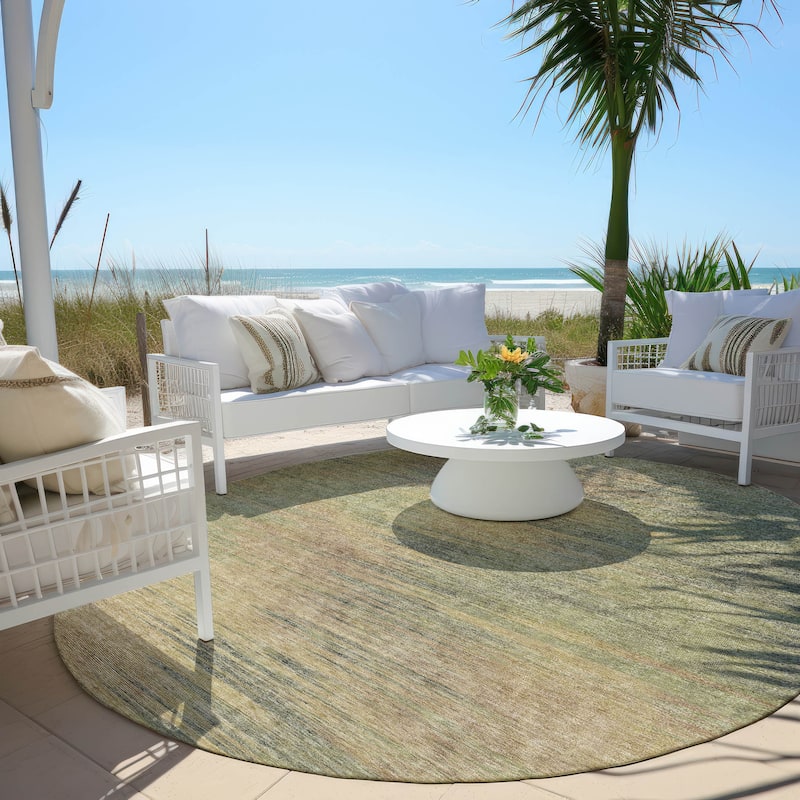 Machine Washable Indoor/ Outdoor Chantille Solid Ombre Rug - 8' x 8' - Aloe
