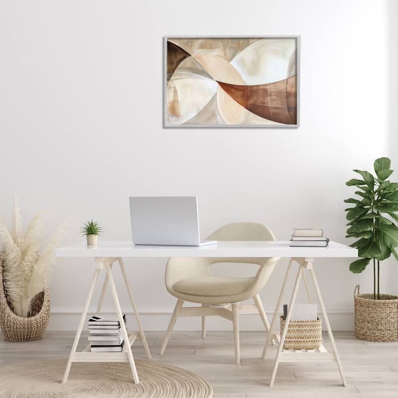 Stupell Curved Neutral Tones Abstraction Framed Giclee Art Design By LSR Creative Studio