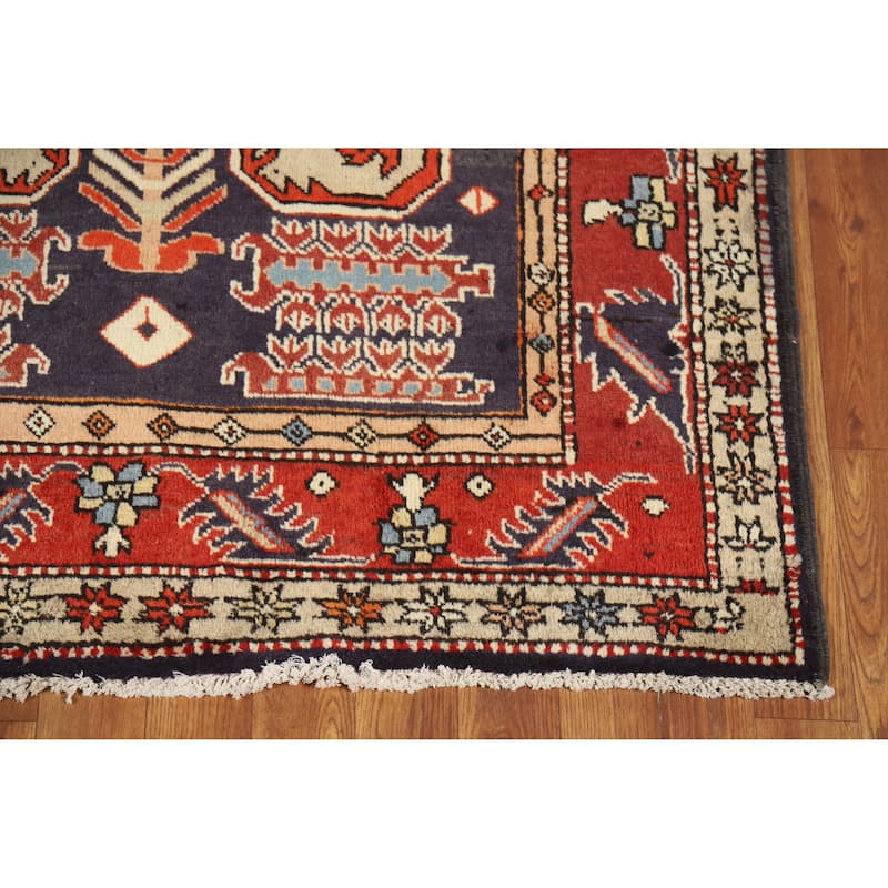 Hand Knotted Oriental 100% Wool Carpet Traditional Geometric Navy Blue & Blues Meshkin Runner Rug - 10' 6'' X 3' 10''