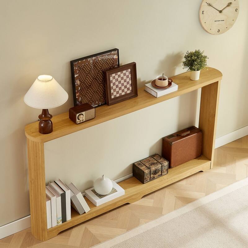 70.1" Narrow Wooden Sofa Table with Corrugated Texture for Entranceways and Living Room Décor