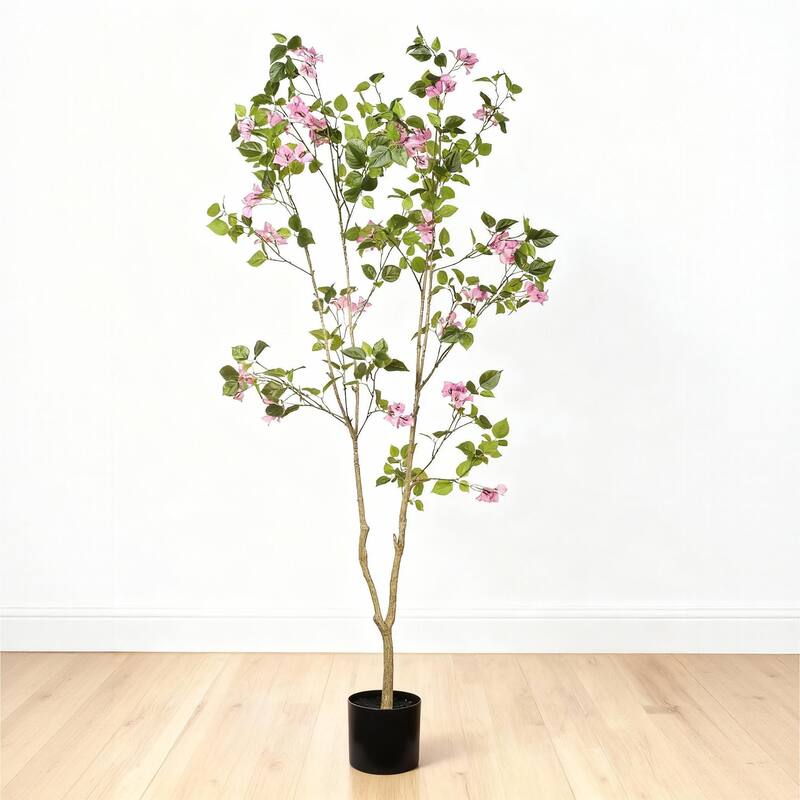 6FT Artificial Bougainvillea Tree, Realistic Fake Flowering Tree for Indoor Home Office Decor, Potted Faux Plant, 1pc/set