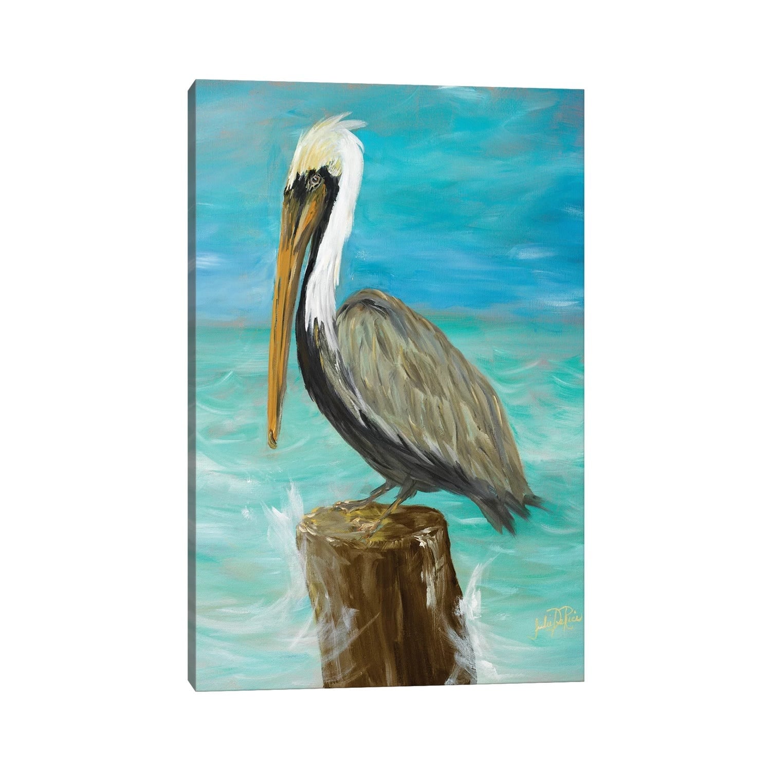 iCanvas "Single Pelican on Post" by Julie Derice Canvas Print