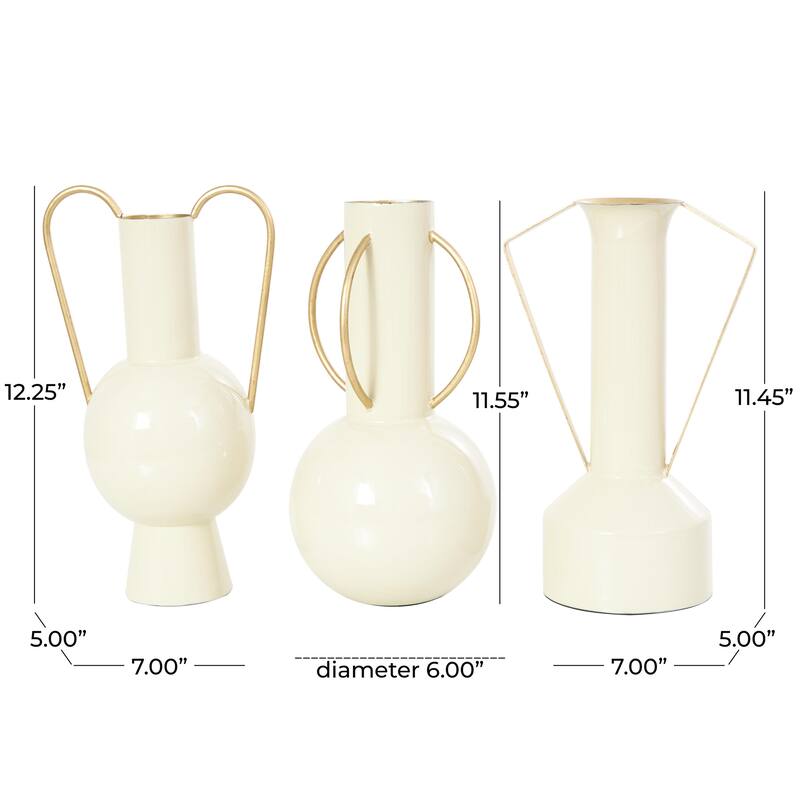 Metal Abstract Enameled Decorative Vase with Varying Shapes - Set of 3 Light Blue or Cream - CosmoLiving by Cosmopolitan