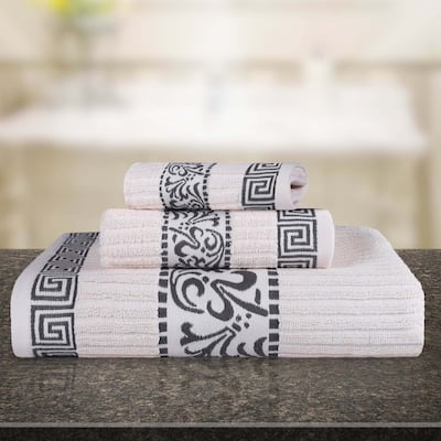 Superior Athens Cotton Floral Border Greek Key 3-Piece Towel Set