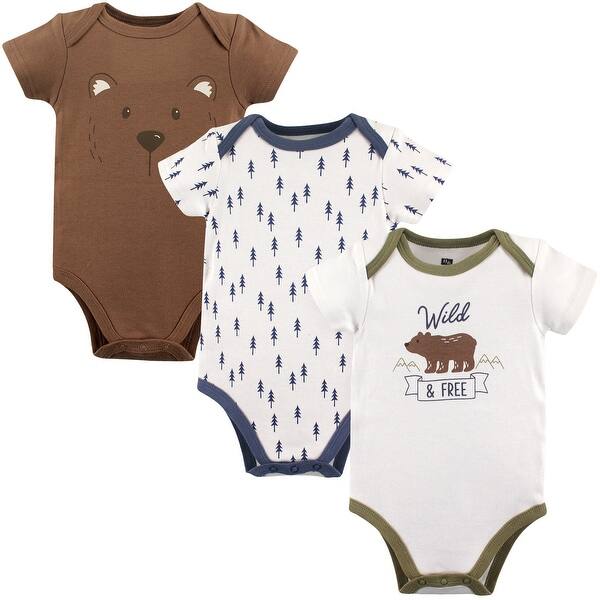 slide 1 of 1, Hudson Baby Infant Boy Cotton Bodysuits 3pk, Bear 0-3 Months - Bear