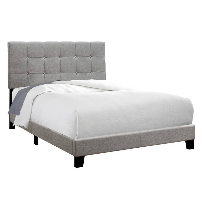 HomeRoots Gray Solid and Manufactured Wood Full Upholstered Linen Bed Frame