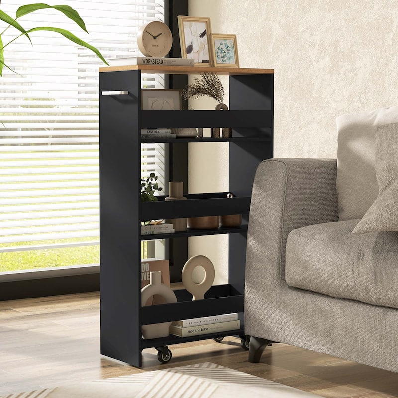 Costway 4-Tier Rolling Storage Cart 8" Slim Kitchen Cart on Wheels