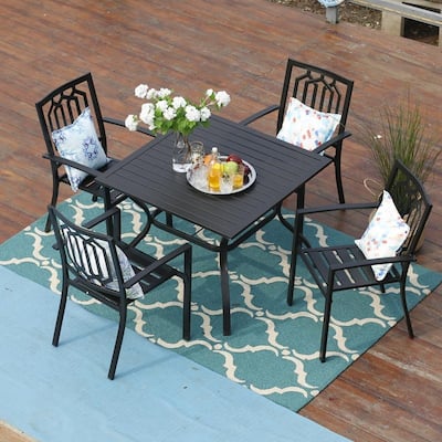 E-Coating Dining Set Metal Outdoor Patio Dining Set, Table and 4 Chairs Set of 5