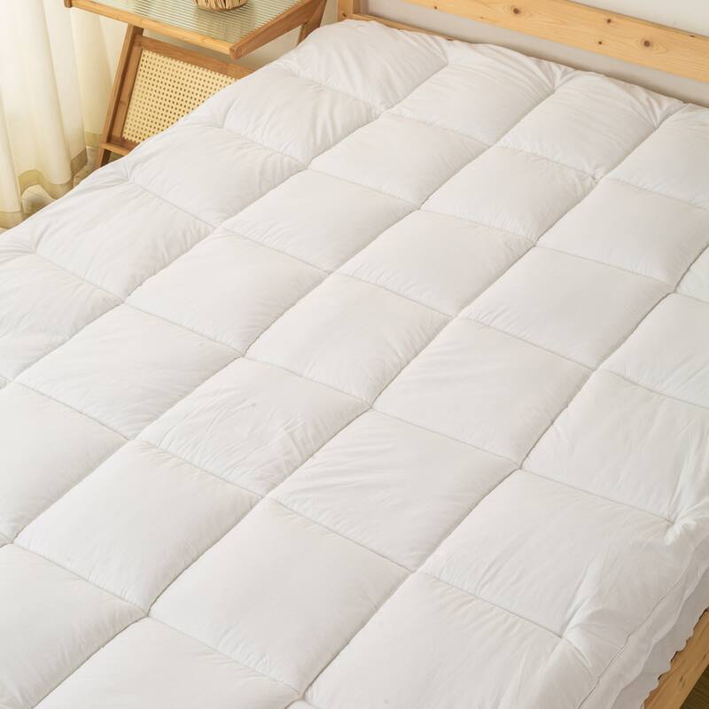 Mattress Pad, Cooling Cotton Pillow Top Cover Quilted Elastic Fitted Protector, 18-Inch-Deep Pocket - White