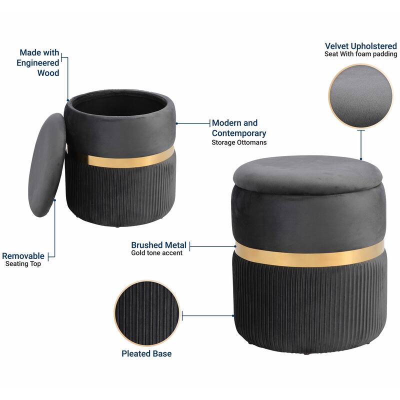 Velvet Ribbed Fabric Round Storage Ottoman
