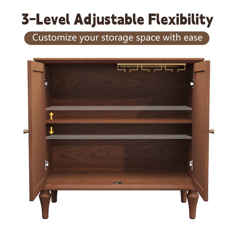 31" Mid-Century 2-Door Cabinet with Removable Tall Wine Glass Rack