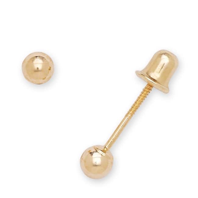 Curata 14k Yellow Gold Polished 3 mm Ball Screw Back Cartilage Stud Earrings