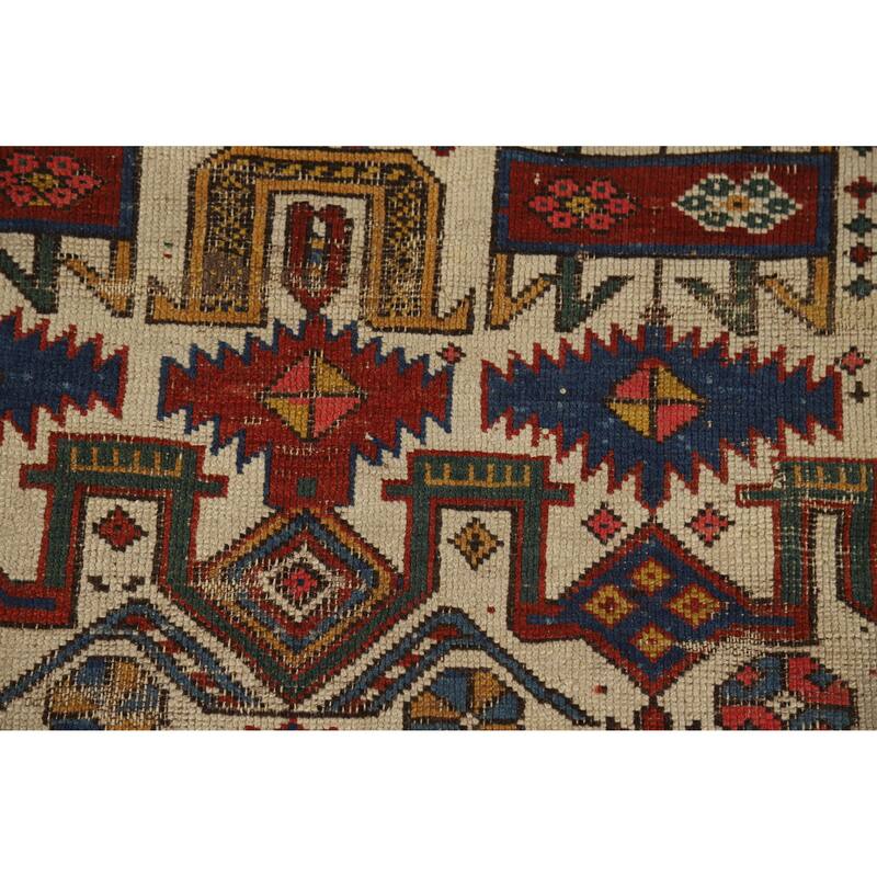 Hand Knotted Oriental 100% Wool Carpet Traditional Tribal Beige & Ivories Kazak Area Rug - 4' 11'' X 3' 4''