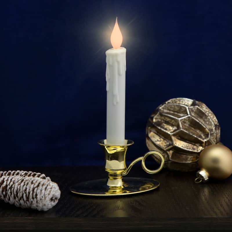 8" Pre-Lit LED White Lighted Christmas Candle Lamp with Oval Handle Base