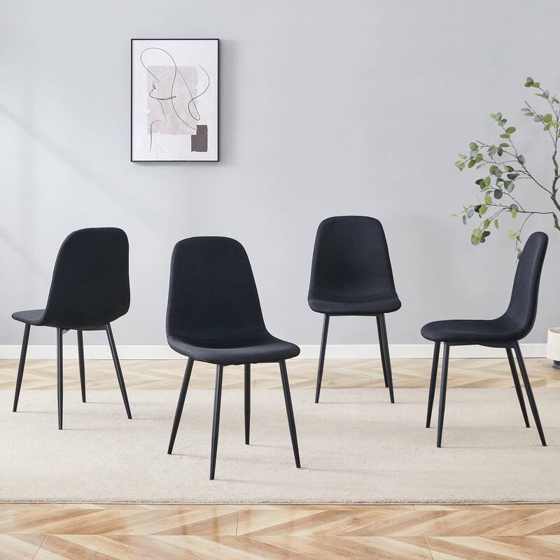 Roomfitters Linen Cotton Dining Chairs with Gold Metal Legs, High Resilience Upholstered Set of 4 for Home
