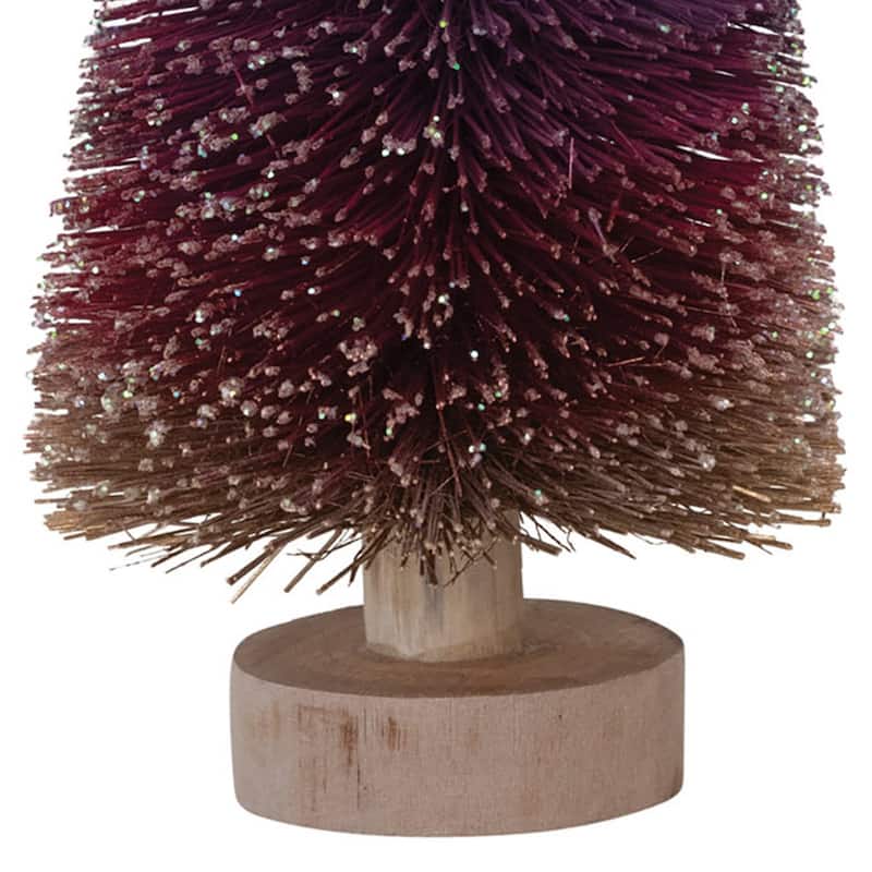Bottle Brush Tree with Wood Base and Glitter