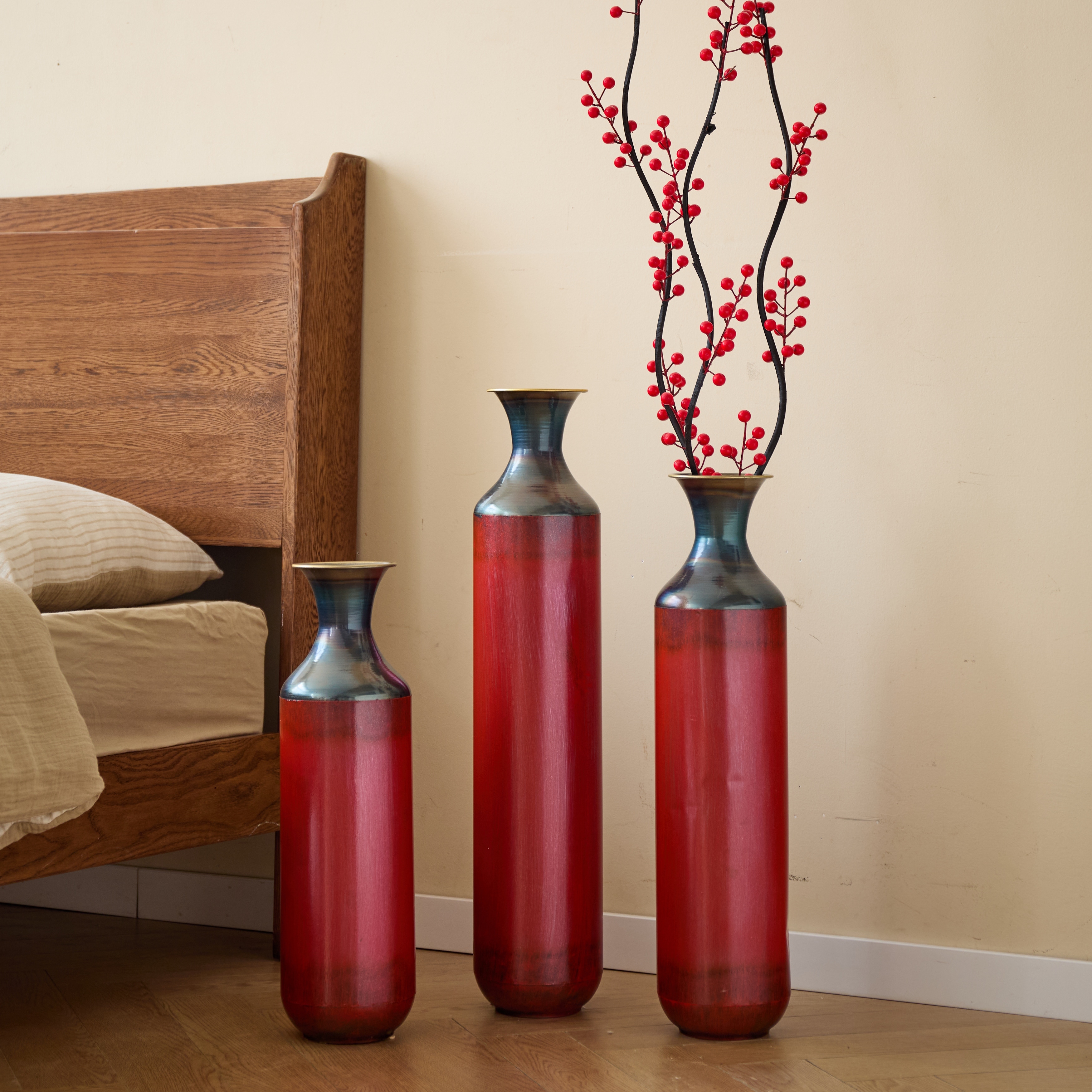 3-Piece White Metal Vase Set Modern Droplet Shape Floor Decor