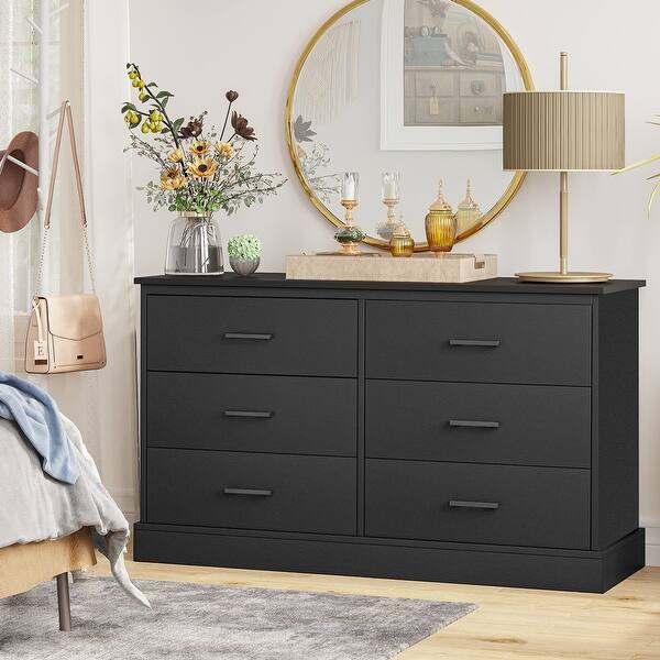 6 Drawer Double Dresser, Wood Storage Tower Clothes Organizer, Wide Chest of 6 Drawers, Large Storage Cabinet, Black Dresser - Bed Bath & Beyond - 38233856 6 Drawer Double Dresser, Wood Storage Tower Clothes Organizer, Wide Chest of 6 Drawers, Large Storage Cabinet, Black Dresser - Bed Bath & Beyond - 38233856