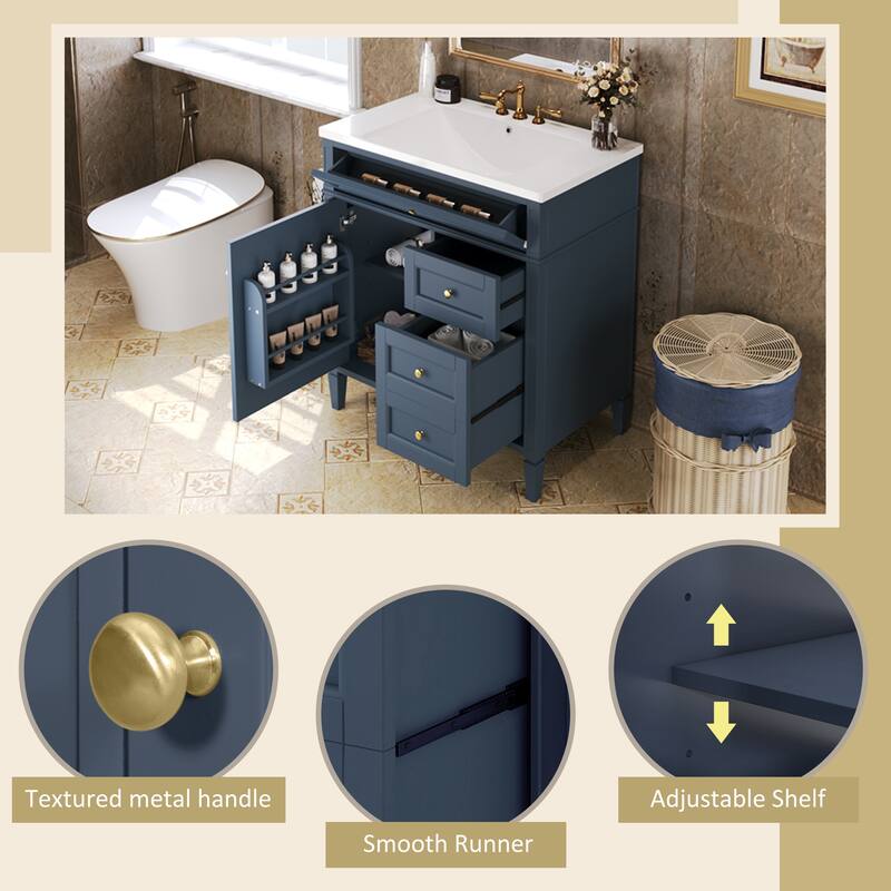 30'' Bathroom Vanity with Top Sink, Modern Bathroom Storage Cabinet with 2 Drawers, a Tip-out Drawer and Adjustable Shelf