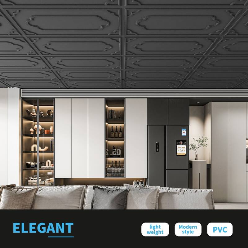 Art3d 2X4 ft PVC Lay-in Ceiling Tiles, Decorative Ceiling Tiles,12-Pack