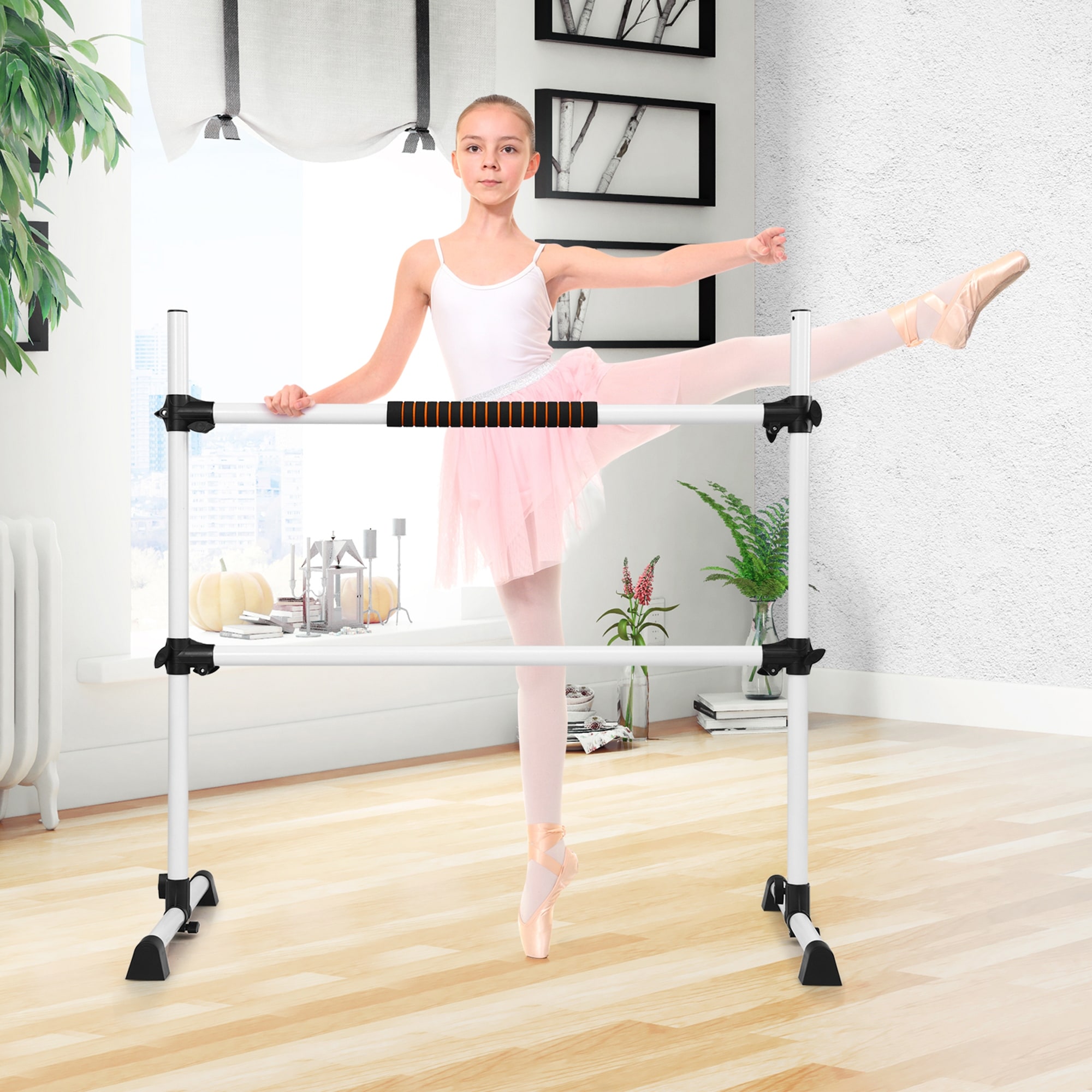Goplus Portable Ballet Barre 4ft Freestanding Adjustable Double