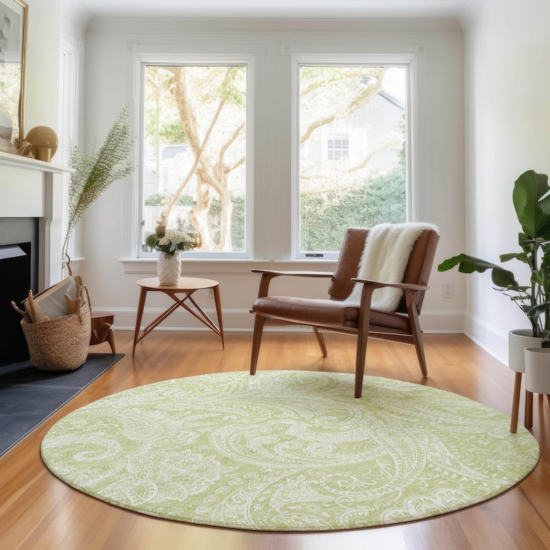 Premium Washable Super Soft Traditional Paisley Mayfield Rug - Aloe - 8' x 8' - Round