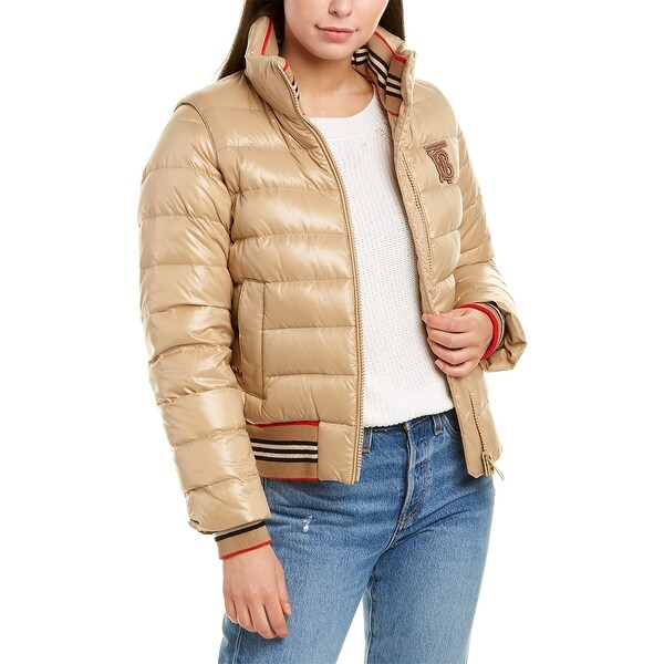 detachable sleeve icon stripe detail puffer jacket