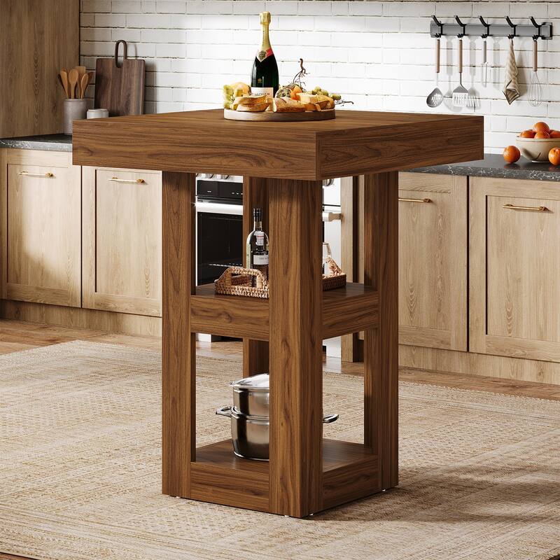 31.5-Inch Square Kitchen Island with Storage Shelves - 31.5" W x 31.5" D x 39.4" - Brown