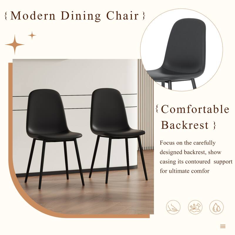 7-Piece Dining Table Set .67 * 35.4 inch black wood grain MDF dining table with 6 Mid-Century Style Upholstered PU Chairs